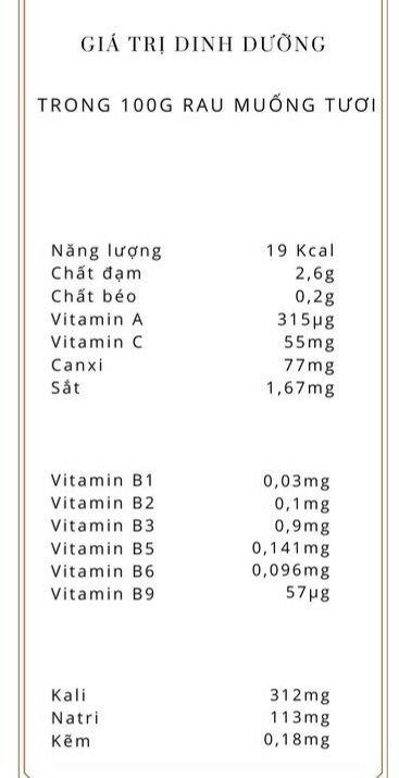 Giá trị dinh dưỡng của rau muống