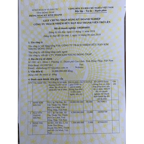 Công Ty Trách Nhiệm Hữu Hạn Kim Nhung Đồng Tháp