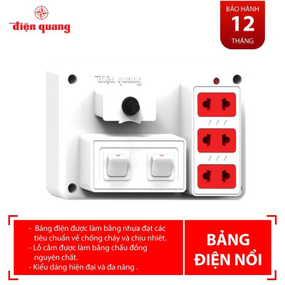 Bảng điện nổi V2 Điện Quang ĐQ FEP 32W 02S (màu trắng, 3 lỗ 2 chấu, 2 công tắc)