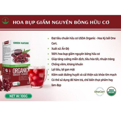 Hoa bụp giấm (Actiso đỏ) hữu cơ Hibiscus Flowers 100gr - Green Nature