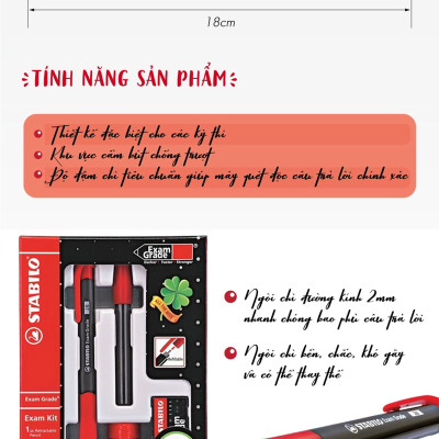 Combo Bút chì bấm STABILO Exam Grade 9883 2.0mm - Bộ 1 hộp chì bấm 2.0 (gồm : bút chì + ruột + gôm+chuốt ruột ) + Bút bi Performer xanh (MP9883CG)