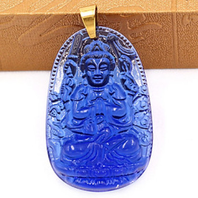 Mặt Phật Thiên Thủ Thiên Nhãn pha lê xanh 5cm