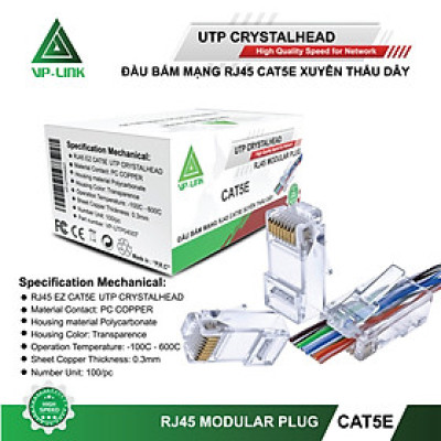 Đầu Mạng VP-Link CAT5E Xuyên Thấu RJ45 (100pcs) - Hàng chính hãng