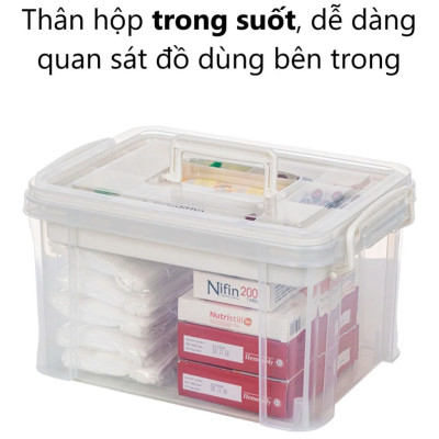 Thùng đựng đồ y tế trong nhựa VIỆT NHẬT - 2 tầng, khay phân loại thuốc, đồ dùng sửa chữa