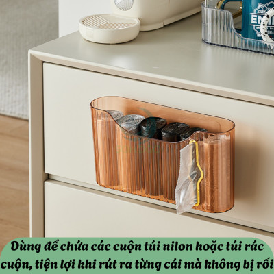 Hộp đựng cuộn túi rác nhiều ngăn 24x13.5x6cm- Hộp nhả túi nilon dạng cuộn - Giá treo túi rác mini tiện dụng