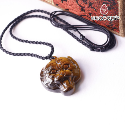 Mặt dây chuyền đầu hổ đá mắt hổ vàng nâu 32x31x11mm mệnh thổ, kim - Ngọc Quý Gemstones