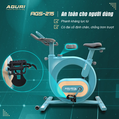 Xe đạp tập tại nhà AGS-215 khung sườn vững chãi, tay cầm đa chấu, đồng hồ thông minh, vòng bi NBK Nhật, tải trọng 150kg