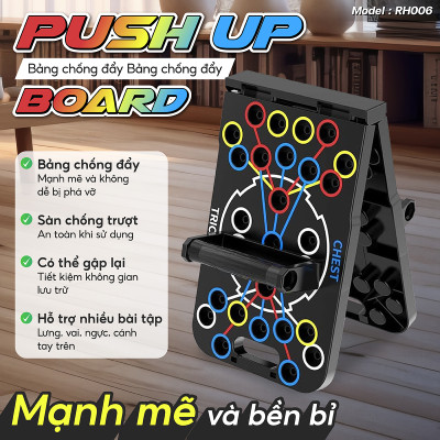 Dụng cụ hít đất RH006 tập thể thao tại nhà kèm bàng chỉ dẫn theo màu sắc tập trung các nhóm cơ chính - Kèm d