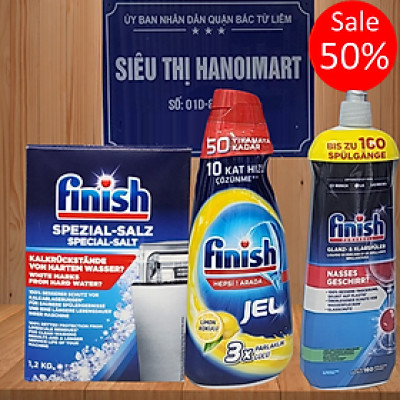 Combo Nước rửa bát Finish 1L + Muối rửa bát Finish 1.2kg + Nước làm bóng bát Finish 800ml dúng cho máy rửa bát