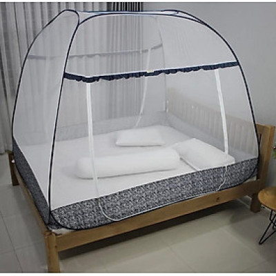 Màn Chụp , Mùng Chụp Đỉnh Rộng Cao Cấp Mộc Miên - Hoạ Tiết Chiếc Lá Viền Xanh Đen ( Hà Nội )