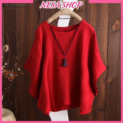 Áo kiểu nữ đẹp, chất liệu đũi mềm mát, áo kiểu form rộng cánh dơi, thời trang nữ NeSa Shop,  AKH.036