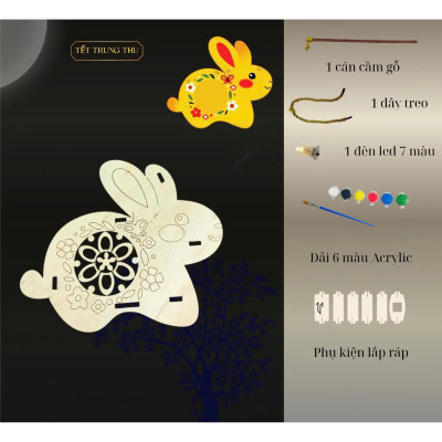 Lồng Đèn Trung Thu Gỗ Tự Tô Màu, Đèn Lồng Gỗ Thủ Công Handmade Nhiều Mẫu Dễ Thương Kèm Đèn Led - HÀNG CHÍNH HÃNG MINIIN