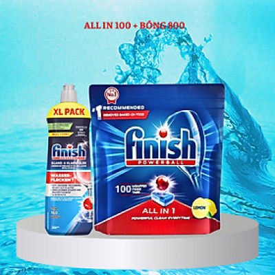 Combo Dầu làm bóng finish 800ml+Viên rửa bát Finish All in one 100v dùng cho Máy rửa bát