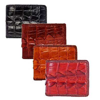 HJ2222-23-24-46 - Ví nam Huy Hoàng da cá sấu đan viền gai màu đen, nâu đỏ, vàng bò, nâu đất