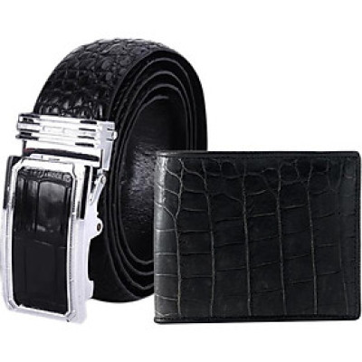 Bộ Ví & Thắt Lưng Nam Da Cá Sấu Huy Hoàng HT2201-HT4201 (23 x 11,5 cm) - Đen