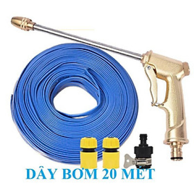 Vòi Xịt️Evoucher Bộ dây vòi xịt nước rửa xe, tưới cây , tăng áp 3 lần, loại 20m 206701-3 đầu đồng,cút,nối đen+ đai