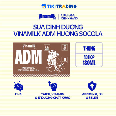 Thùng 48 hộp sữa dinh dưỡng socola Vinamilk ADM 180ml