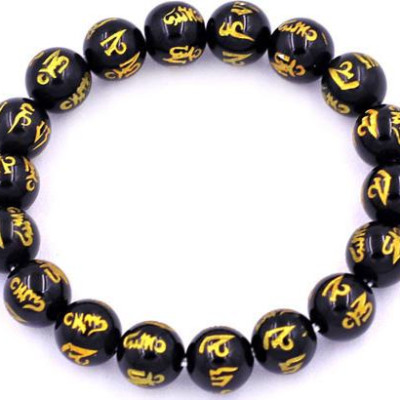 Chuỗi tay Thạch Anh Đen Khắc Lục Tự Kim Ngôn 10 ly 18 hạt - hợp mệnh Mộc, mệnh Thủy