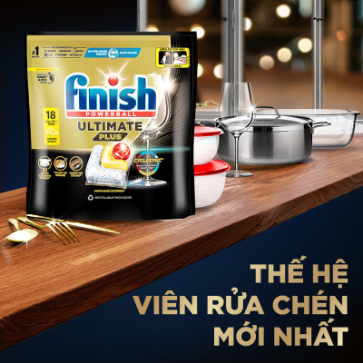 Combo 2 Viên rửa chén Finish Ultimate 18 viên + Nước làm bóng Finish 500ml + Muối rửa chén Finish 2kg