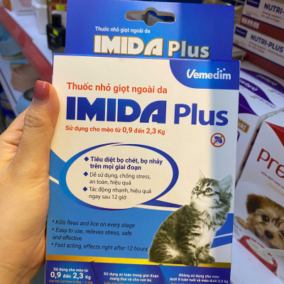 Hộp 3 ống Imida Plus nhỏ gáy diệt rận, bọ chét trên mèo (Vemedim )