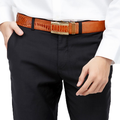 HC4466 - Dây nịt nam da đà điểu Huy Hoàng đan viền 4P màu vàng bò