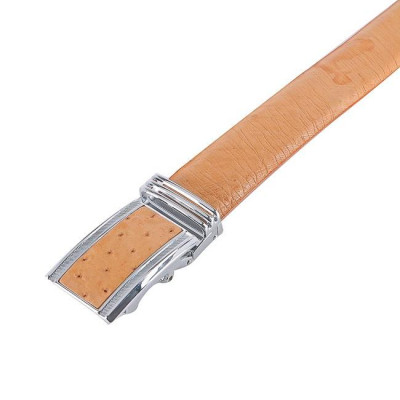 HC4445 - Dây nịt nam da đà điểu Huy Hoàng 3,5P da hột màu vàng bò