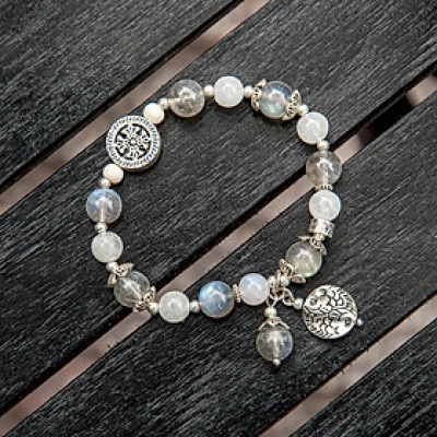 Vòng tay phong thủy BlackMount đá xà cừ mix mặt trăng mix bạc 925 cho mạng Kim Thủy, đá thiên nhiên, bao kiểm định, món quà trang sức phong thủy ý nghĩa may mắn tài lộc.