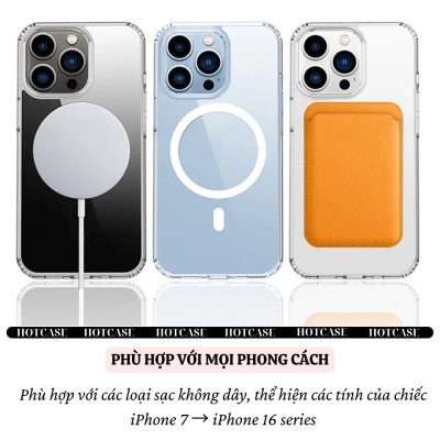 Ốp lưng trong suốt magnetic chống sốc cho iPhone 16 Pro Max/ 16 Plus / 16E / 16 Pro hiệu HOTCASE N52 Mag - Viền TPU, lực hút từ tính mạnh mẽ, Mặt lưng PC chống ố vàng - Hàng nhập khẩu