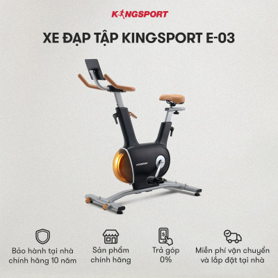 Xe đạp tập KINGSPORT Creative E-03 Black thiết kế thời trang sang trọng, bánh đà kép 7kg với 32 cấp độ kháng lực, cân nặng phù hợp từ dưới 85-90kg
