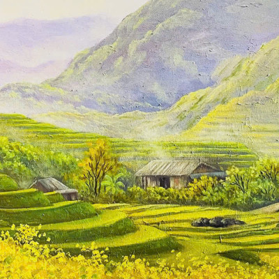 (HCM) Tranh dán tường 3d cảnh Tây Bắc trang trí quán ăn, nhà hàng tích hợp sẵn keo