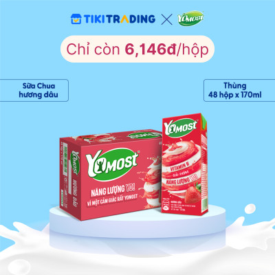 Thùng 48 Hộp Sữa Chua Lên Men Tự Nhiên Yomost Vị Dâu (170ml/Hộp)