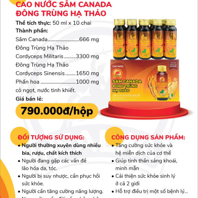 Cao nước Sâm Canada Đông trùng hạ thảo Healwa (1 hộp x 10 chai x 50ml) Tăng cường sức khỏe và hệ miễn dịch