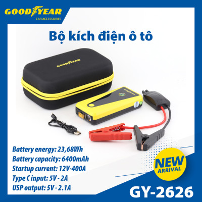 Bộ Kích Bình Cho Xe Hơi 400A GOODYEAR GY-2626 Đa Chức Năng Sạc Dự Phòng 6400mAh Đèn LED Khẩn Cấp Tích Hợp La Bàn - Hàng Chính Hãng