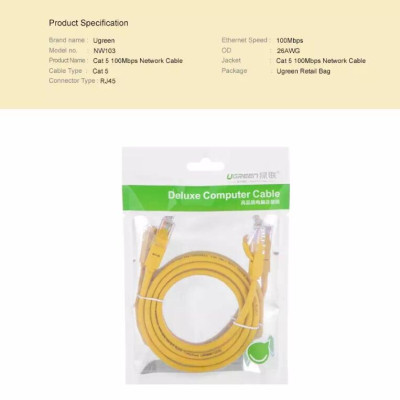 Ugreen UG11231NW103TK 2M màu Vàng Cáp mạng LAN CAT5E UPT - HÀNG CHÍNH HÃNG