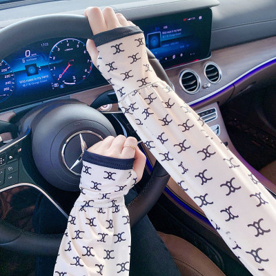 Găng Tay Chống Nắng Dài Hoa Văn Hở Ngón Tiện Dụng Đi Xe