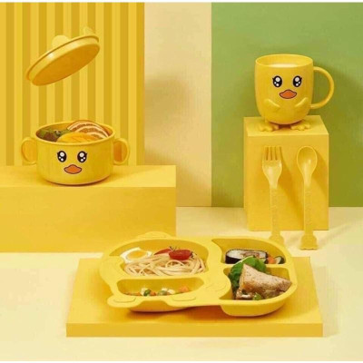 Full bộ 5 món khay ăn dặm hình con vịt vàng siêu đáng yêu - Bộ bát ăn dặm cho bé 5 chi tiết hình con vịt.