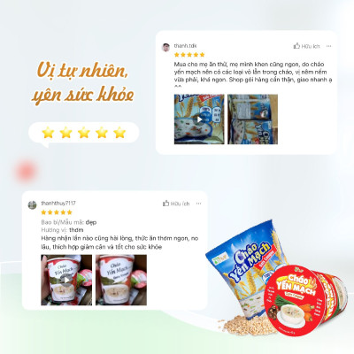 6 ly cháo yến mạch gạo lứt ly 43g TÂM MINH FOODS không bột ngọt