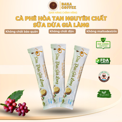 Cà Phê Hòa Tan Nguyên Chất SỮA DỪA GIÀ LÀNG - Bì Zip 10 gói