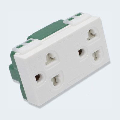 Ổ cắm đôi 3 chấu có màn che