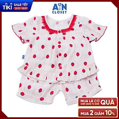 Bộ quần áo ngắn bé gái họa tiết Dâu ren đỏ - AICDBGZP9YJ8 - AIN Closet
