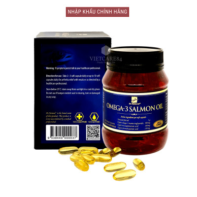 Bộ sản phẩm 2 hộp viên dầu cá hồi nhập khẩu chính hãng OMEGA 3 SALMON OIL (180 viên) giúp bổ sung DHA và EPA hỗ trợ giảm mỡ máu, giảm nguy cơ xơ vữa động mạch, cung cấp các chất dinh dưỡng cần thiết cho não bộ, tốt cho mắt