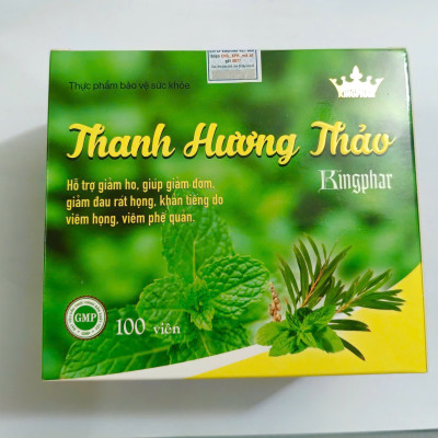 Viên uống ho dầu Thanh hương thảo Kingphar, hộp 100 viên, hỗ trợ giảm ho, thông cổ