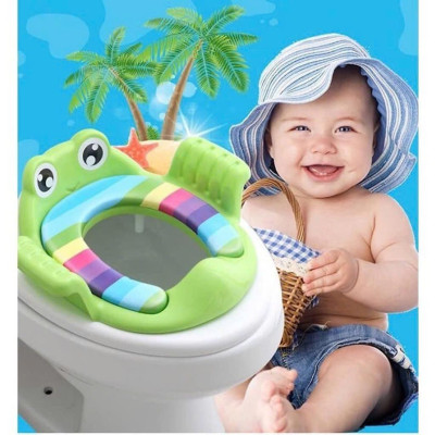Miếng Lót Bồn Cầu Ngồi Cho Bé - Bệ Lót Thu Gọn Bồn Cầu Có Tay Vịn Cho Bé – Thuận Tiện Cho Bé Sử Dụng, Dễ Dàng, Màu  ngẫu nhiên Voi Bô