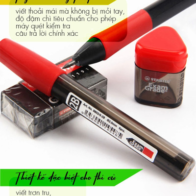 Combo Bút chì bấm STABILO Exam Grade 9883 2.0mm - Bộ 1 hộp chì bấm 2.0 (gồm : bút chì + ruột + gôm+chuốt ruột ) + Bút bi Performer xanh (MP9883CG)