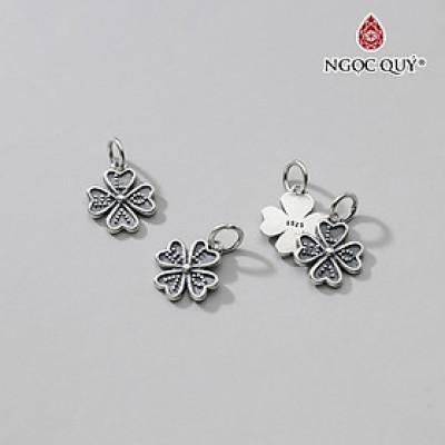 Charm bạc hình cỏ 4 lá treo họa tiết LOVE - Ngọc Quý Gemstones