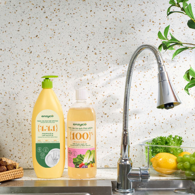 Combo Bếp Siêu Sạch ENZYCO - Nước Ngâm Rau Củ 1L, Nước Rửa Bát 850ml Và Nước Lau Đa Năng 475ml