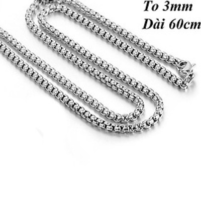 Dây chuyền nam inox thời trang kiểu bông dừa khít trangsucpt kích cỡ 3mm màu trắng thép không gỉ PTDCNA50