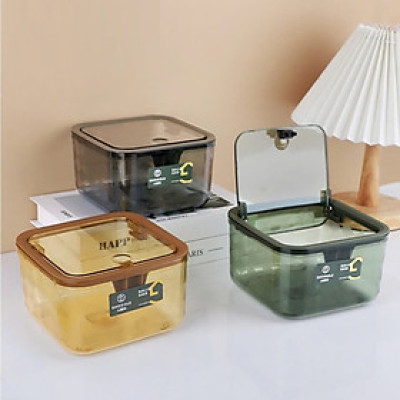 Hộp Vuông Để Bàn (15*15*8.3cm) Đựng Bông Tẩy Trang, Dụng Cụ Trang Điểm, Đồ Dùng Văn Phòng, Thùng Rác Mini Để Bàn,...  Họa Tiết Trong Suốt Có Nắp Đậy  Kiểu Dáng Trẻ Trung Hiện Đại - Hàng Cao Cấp