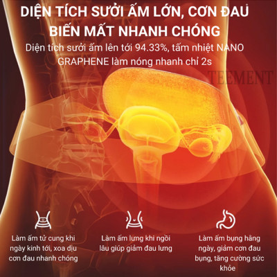 Đai Massage Bụng Kinh Teement, Máy Massage Bụng Kinh, Đai Chườm Nóng Giảm Đau Bụng Kinh, Rung Làm Ấm Giảm Đau 3 Chế Độ - Hàng Chính Hãng