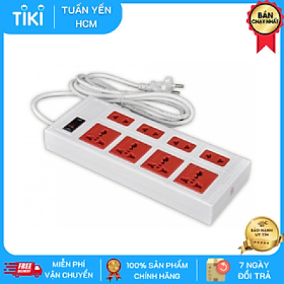 Ổ cắm Điện Quang ECO ĐQ ESK 5WR 8ECO (8 Lỗ, dây dài 5m, màu trắng đỏ) - Hàng chính hãng